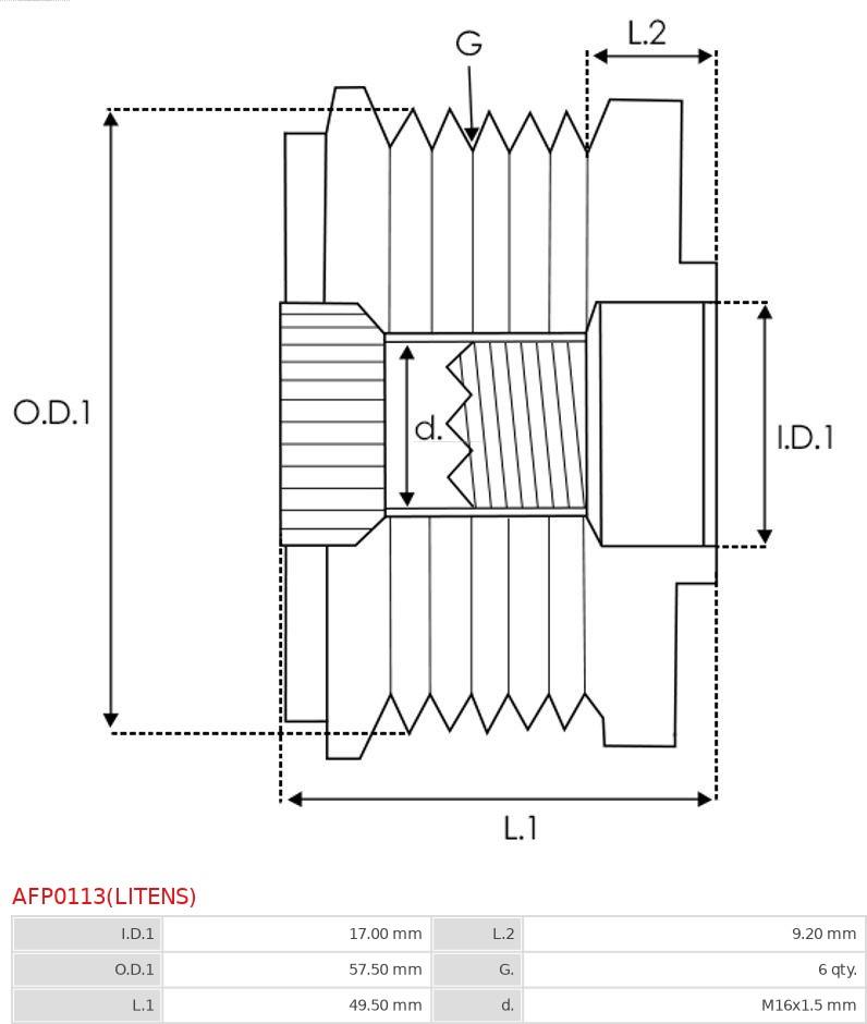 AS-PL AFP0113(LITENS) - Remskiva, generator xdelar.se