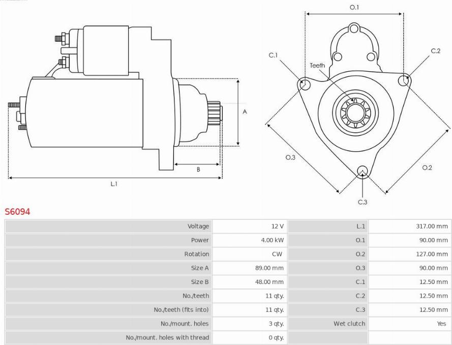 AS-PL S6094 - Startmotor xdelar.se