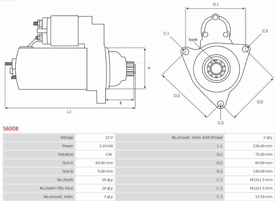 AS-PL S6008 - Startmotor xdelar.se