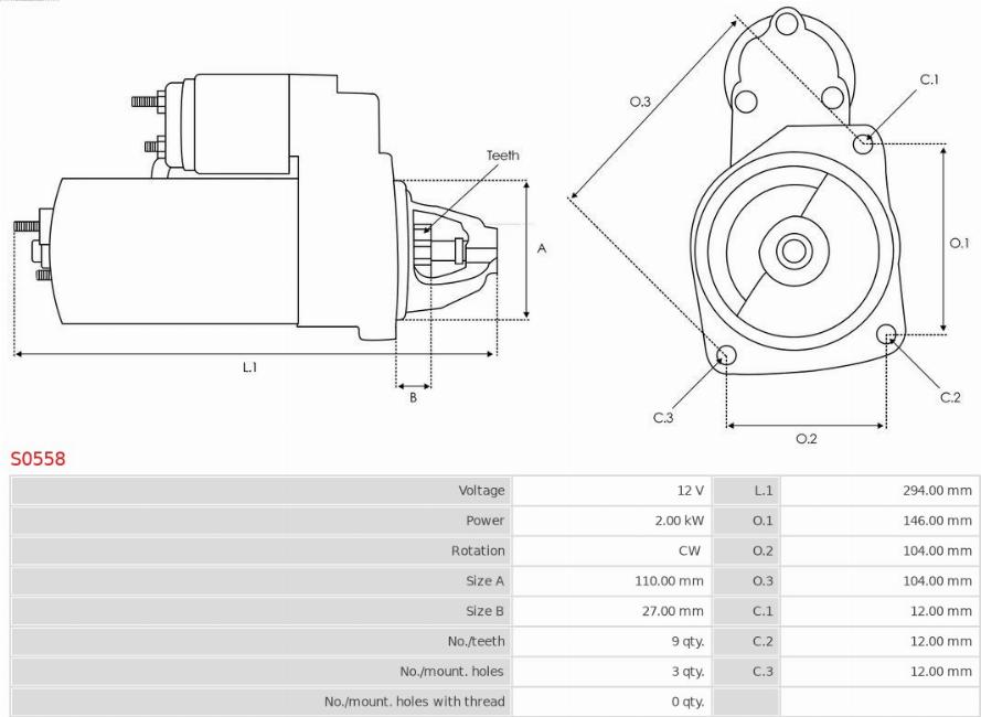 AS-PL S0558 - Startmotor xdelar.se