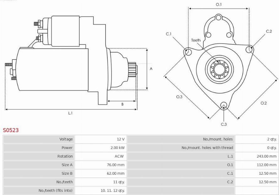 AS-PL S0523 - Startmotor xdelar.se