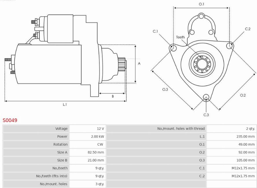 AS-PL S0049 - Startmotor xdelar.se