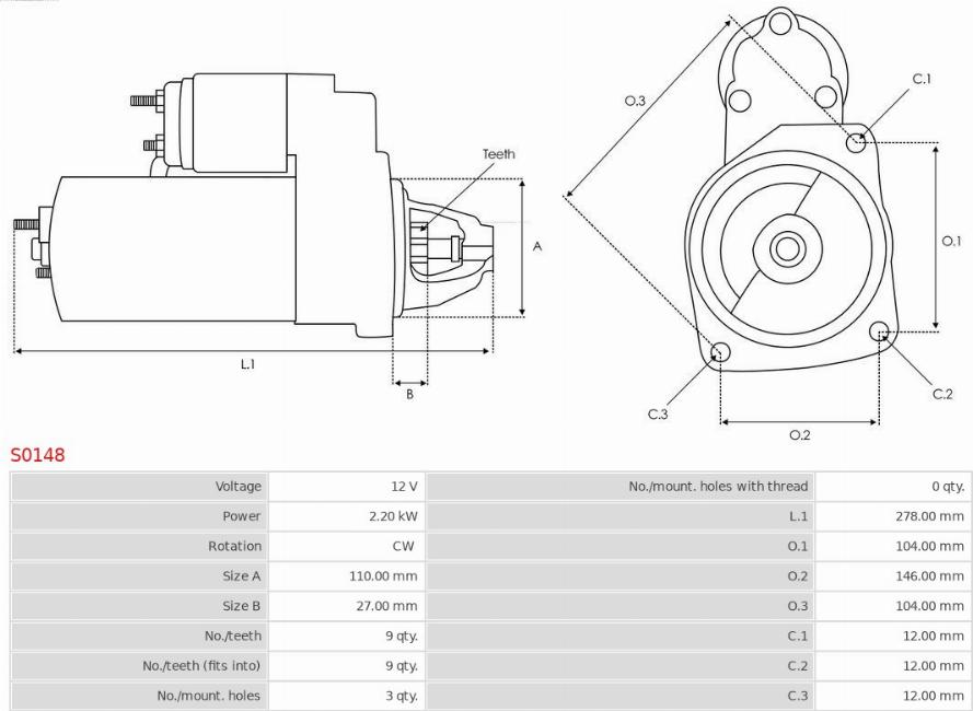 AS-PL S0148 - Startmotor xdelar.se