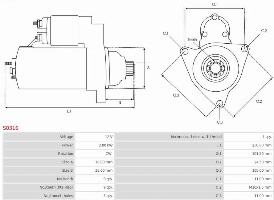 AS-PL S0316 - Startmotor xdelar.se