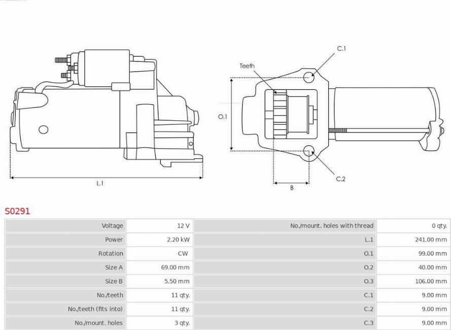 AS-PL S0291 - Startmotor xdelar.se