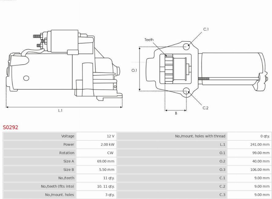 AS-PL S0292 - Startmotor xdelar.se