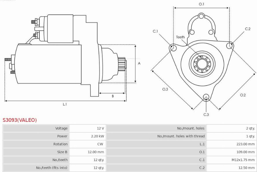 AS-PL S3093(VALEO) - Startmotor xdelar.se