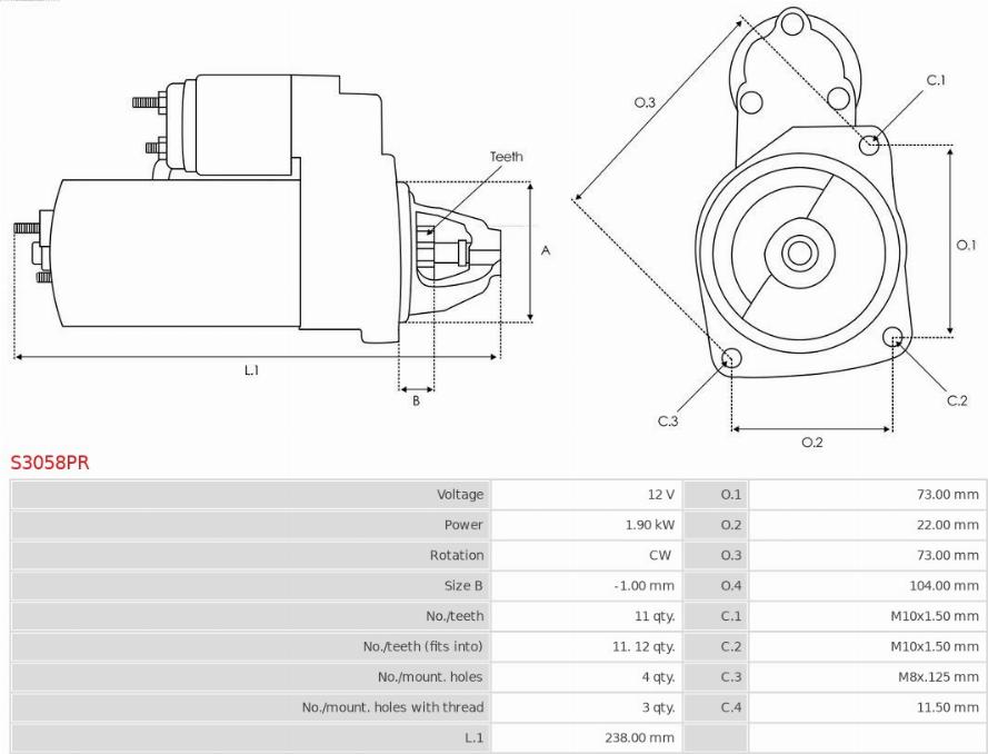 AS-PL S3058PR - Startmotor xdelar.se