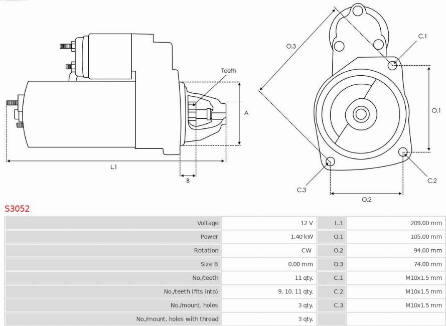 AS-PL S3052 - Startmotor xdelar.se