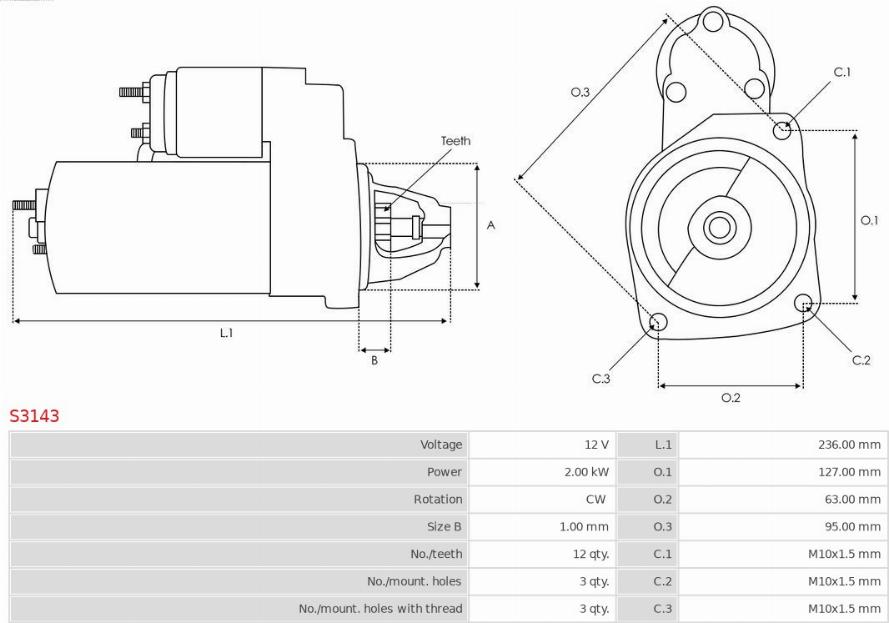 AS-PL S3143 - Startmotor xdelar.se