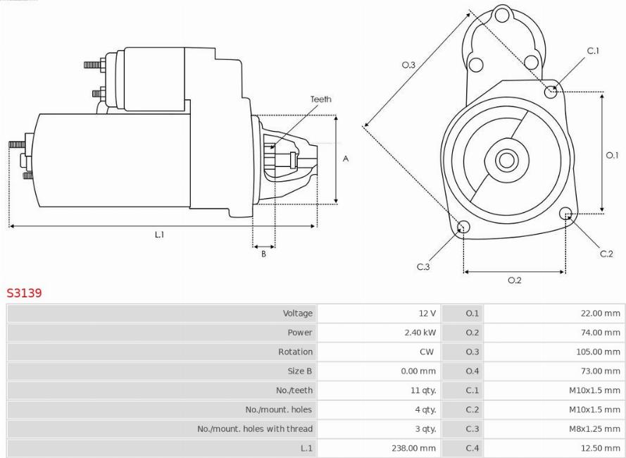 AS-PL S3139 - Startmotor xdelar.se