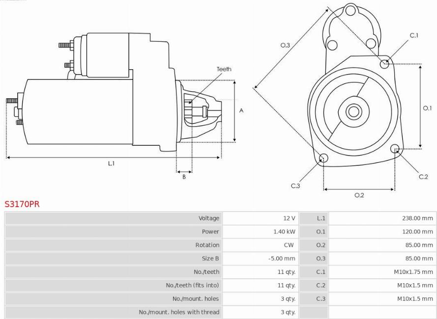 AS-PL S3170PR - Startmotor xdelar.se