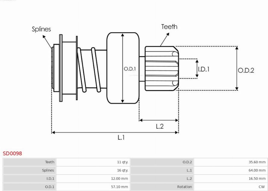 AS-PL SD0098 - Drev, startmotor xdelar.se