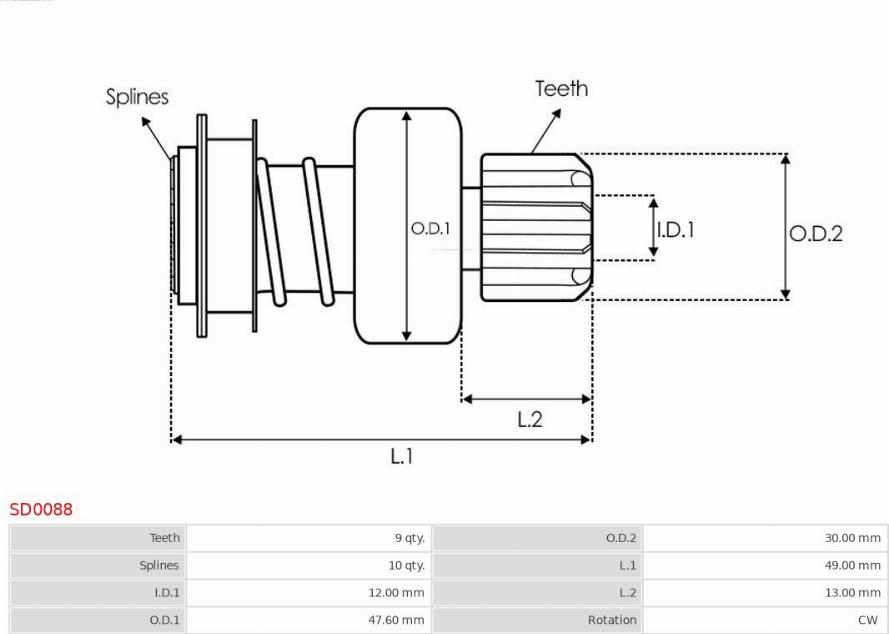 AS-PL SD0088 - Drev, startmotor xdelar.se