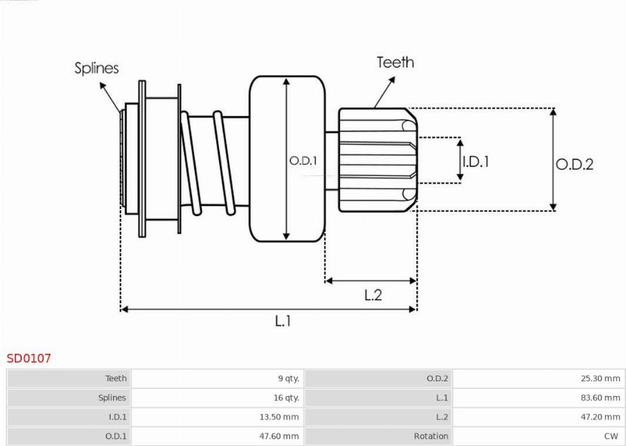 AS-PL SD0107 - Drev, startmotor xdelar.se