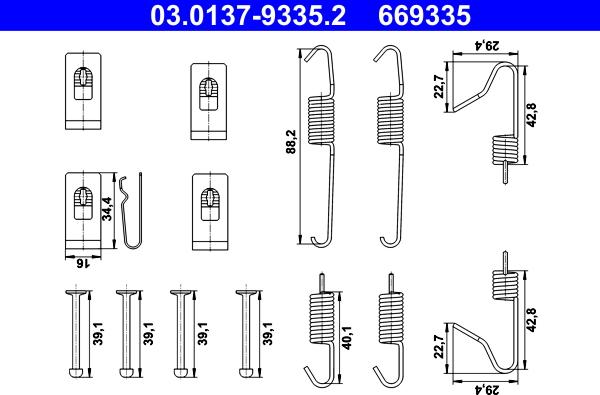 ATE 03.0137-9335.2 - Tillbehörssats, bromsbackar, parkeringsbroms xdelar.se