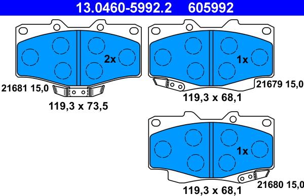 ATE 13.0460-5992.2 - Bromsbeläggssats, skivbroms xdelar.se