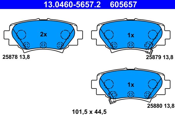 ATE 13.0460-5657.2 - Bromsbeläggssats, skivbroms xdelar.se