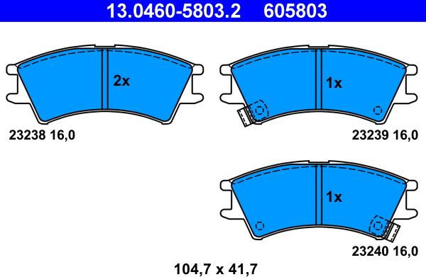 ATE 13.0460-5803.2 - Bromsbeläggssats, skivbroms xdelar.se