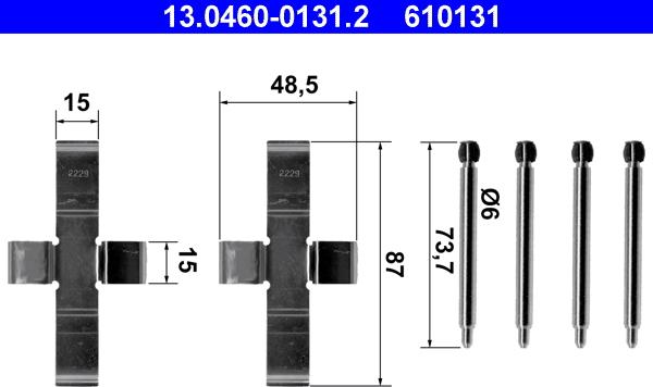 ATE 13.0460-0131.2 - Tillbehörssats, skivbromsbelägg xdelar.se