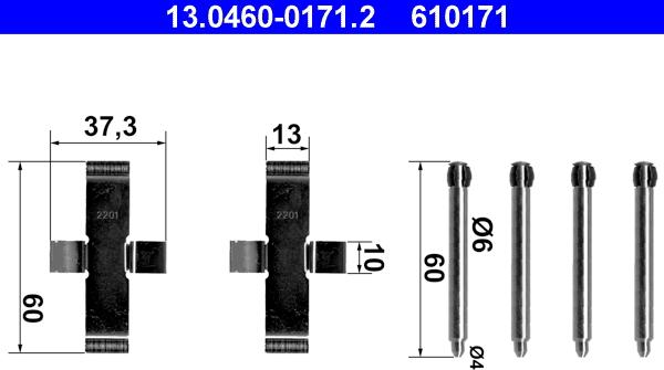 ATE 13.0460-0171.2 - Tillbehörssats, skivbromsbelägg xdelar.se