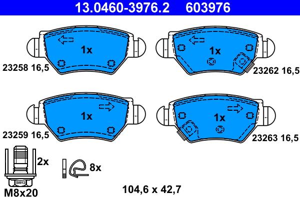 ATE 13.0460-3976.2 - Bromsbeläggssats, skivbroms xdelar.se