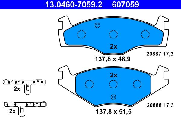 ATE 13.0460-7059.2 - Bromsbeläggssats, skivbroms xdelar.se