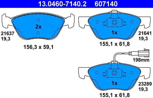 ATE 13.0460-7140.2 - Bromsbeläggssats, skivbroms xdelar.se