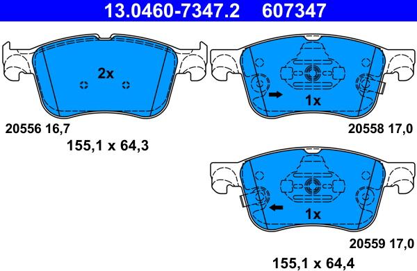 ATE 13.0460-7347.2 - Bromsbeläggssats, skivbroms xdelar.se