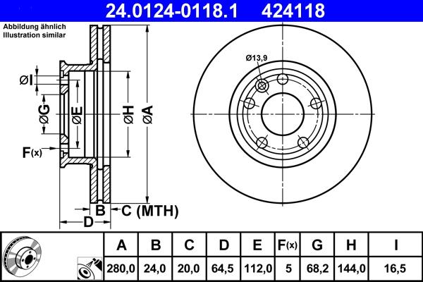 ATE 24.0124-0118.1 - Bromsskiva xdelar.se