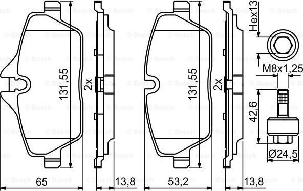 BOSCH 0 986 494 813 - Bromsbeläggssats, skivbroms xdelar.se