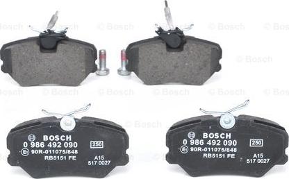 BOSCH 0 986 492 090 - Bromsbeläggssats, skivbroms xdelar.se