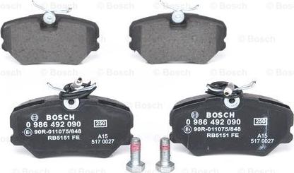 BOSCH 0 986 492 090 - Bromsbeläggssats, skivbroms xdelar.se