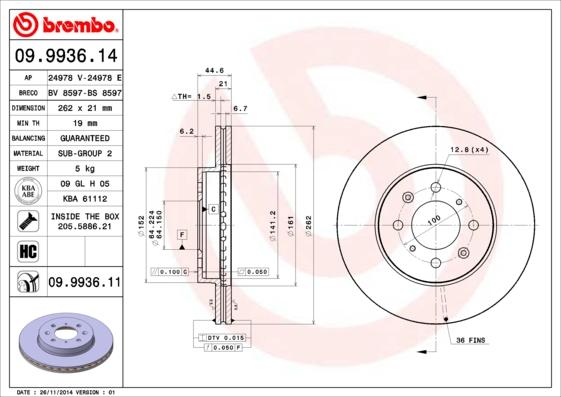 Brembo 09.9936.11 - Bromsskiva xdelar.se