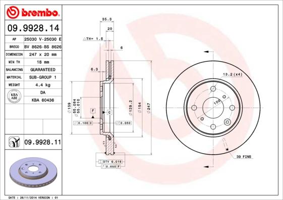 Brembo 09.9928.11 - Bromsskiva xdelar.se