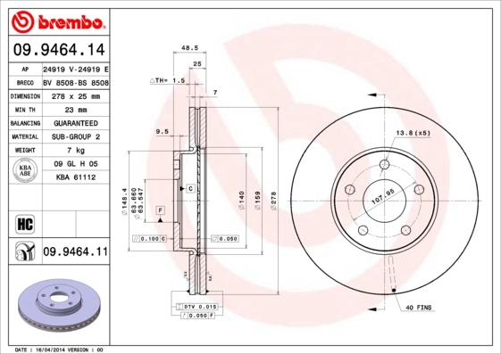 Brembo 09.9464.11 - Bromsskiva xdelar.se