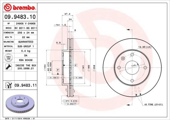 Brembo 09.9483.11 - Bromsskiva xdelar.se