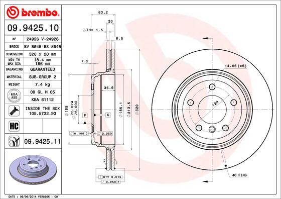 Brembo 09.9425.11 - Bromsskiva xdelar.se