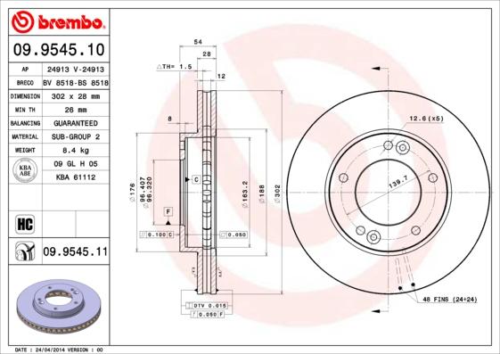 Brembo 09.9545.11 - Bromsskiva xdelar.se