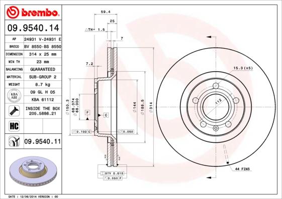 Brembo 09.9540.11 - Bromsskiva xdelar.se