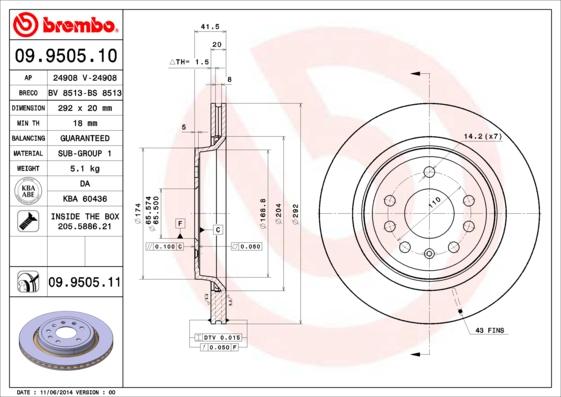 Brembo 09.9505.11 - Bromsskiva xdelar.se