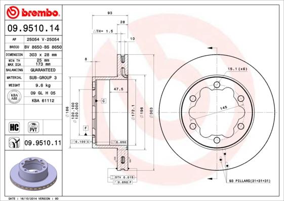 Brembo 09.9510.11 - Bromsskiva xdelar.se