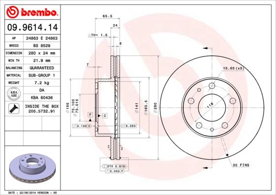 Brembo 09.9614.14 - Bromsskiva xdelar.se