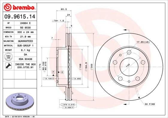 Brembo 09.9615.14 - Bromsskiva xdelar.se