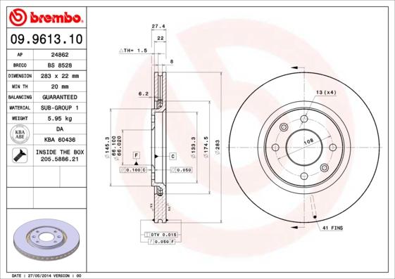 Brembo 09.9613.10 - Bromsskiva xdelar.se