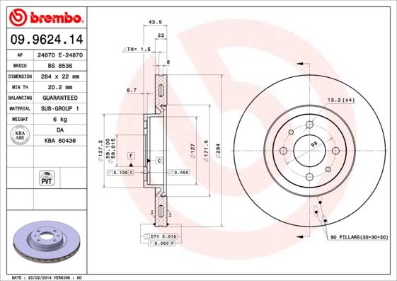 Brembo 09.9624.14 - Bromsskiva xdelar.se