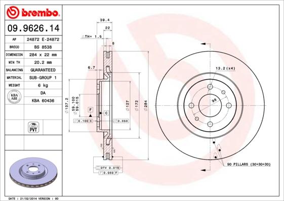 Brembo 09.9626.14 - Bromsskiva xdelar.se