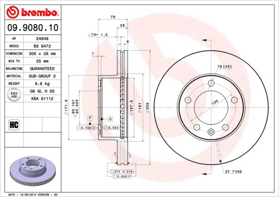 Brembo 09.9080.10 - Bromsskiva xdelar.se