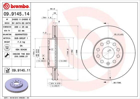 Brembo 09.9145.11 - Bromsskiva xdelar.se