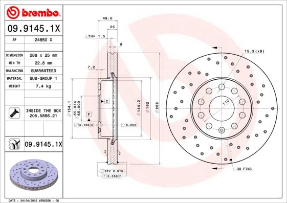 Brembo 09.9145.1X - Bromsskiva xdelar.se